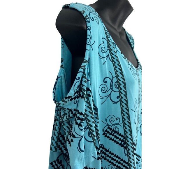Kamohoalii Blue Black Cold Shoulder Top Size XL Extra Large Hawaiian  Scoop ECU - Picture 4 of 8